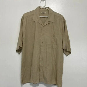 TRUST USA Men’s Tan Button Up Short Sleeve Casual Shirt Size XL Linen/Rayon